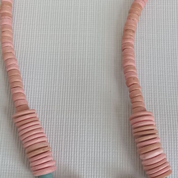 Pink & Blue Painted Wooden Parrot Shaped Beads Single Strand Statement Necklace - Picture 8 of 12